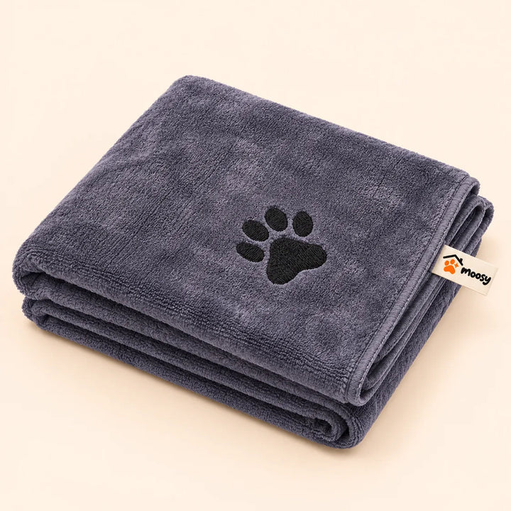 Moosy Microfiber Paw Towel, folded, with embroidered paw